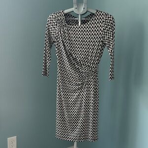 Calvin Klein Black and White Chevron Long-Sleeve Dress